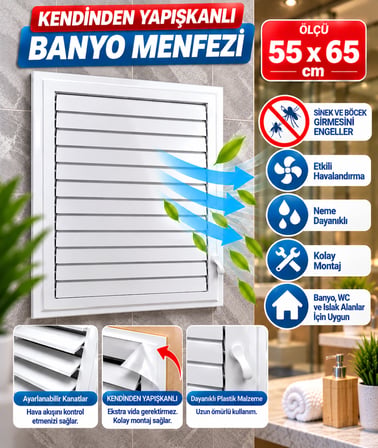 MADE Plastik Menfez Beyaz Banyo / Wc Havalandırma Menfezi Panjur 55X65