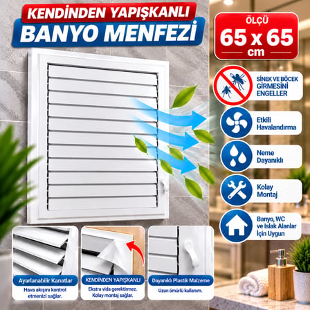 MADE Plastik Menfez Beyaz Banyo / Wc Havalandırma Menfezi Panjur 65X65