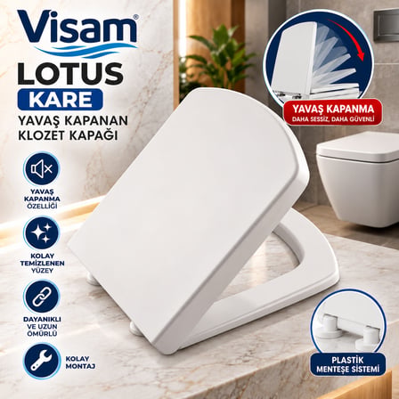 Visam Lotus Kare Beyaz Yavaş Kapanan Termoplast Amortisötlü Klozet Kapağı