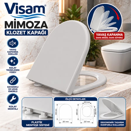 Visam Mimoza Yavaş Kapanan Klozet Kapağı Alttan Sıkmalı Beyaz Klozet Kapağı