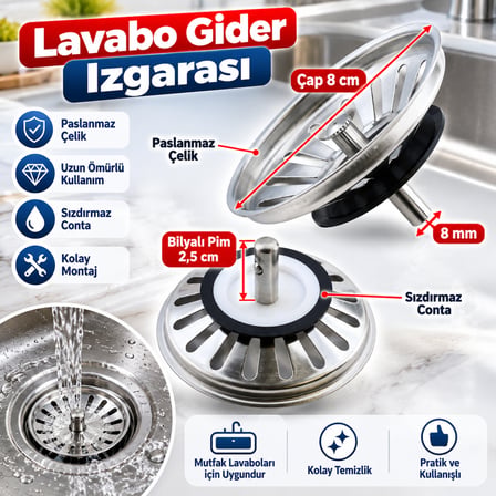Geylani Çöpmak Büyük Mutfak Evye Lavabo Sifonu Geniş Süzgeç Sifon