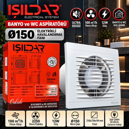 IŞILDAR 150'Lik Banyo & Wc Elektirikli Aspiratör Fan Beyaz