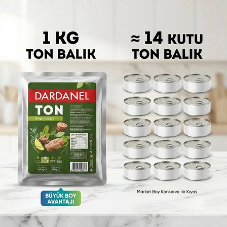 Dardanel Zeytinyağlı Klasik Ton Balığı 1 kg x 3 – Büyük Boy 3'lü Paket – Profesyonel Mutfak & Toplu 