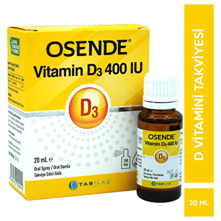 Vitamin D3 400 IU Damla Sprey 20 ml - Dezenfektan Hediyeli (%72 Alkol)