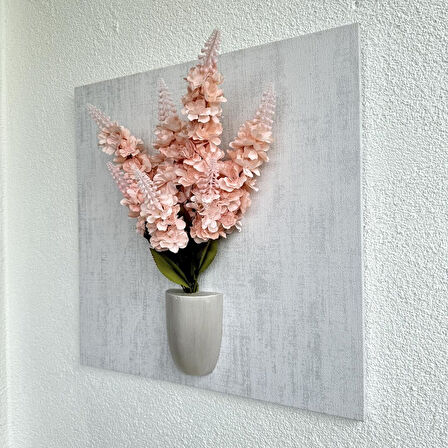 Kabartma Dokulu, Pembe Şebboy Çiçekli 3D Tablo