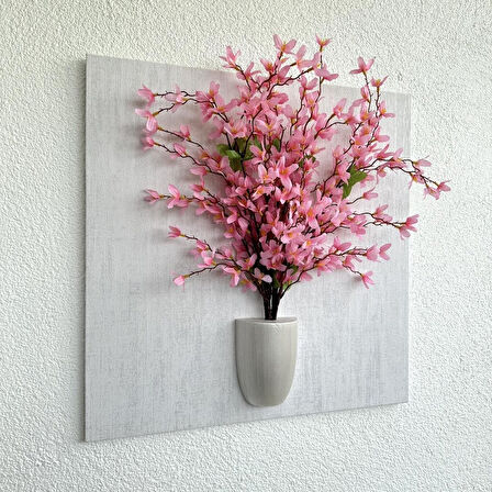 Kabartma Dokulu, Pembe Sakura Çiçekli 3D Tablo