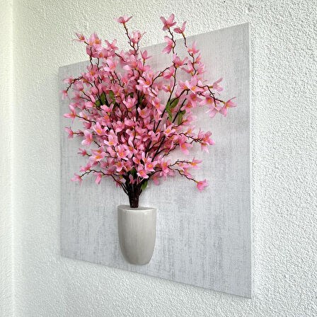 Kabartma Dokulu, Pembe Sakura Çiçekli 3D Tablo