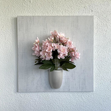 Kabartma Dokulu, Pembe Yasemin Çiçekli 3D Tablo