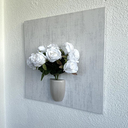 Kabartma Dokulu, Beyaz Gül Çiçekli 3D Tablo