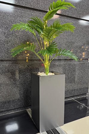 Areka Çiçekli, Led Işıklı, Koyu Gri Saksı 115cm