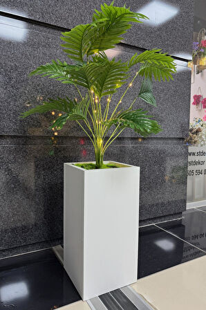 Areka Çiçekli, Led Işıklı, Beyaz Saksı 115cm