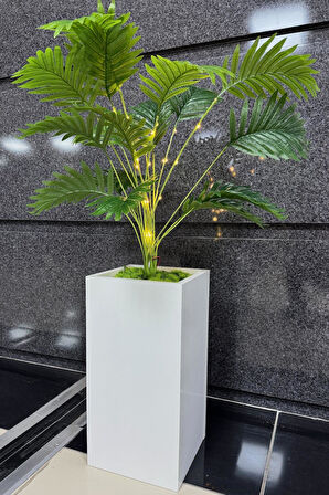 Areka Çiçekli, Led Işıklı, Beyaz Saksı 115cm