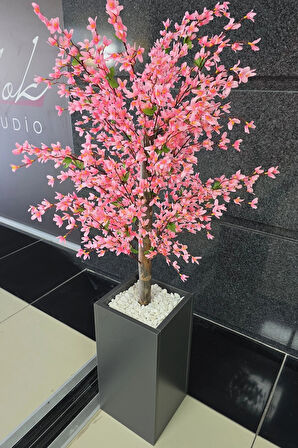 Pembe Sakura Çiçekli Dekoratif Saksı, 140cm