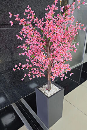 Pembe Sakura Çiçekli Dekoratif Saksı, 140cm