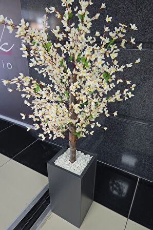 Beyaz Sakura Çiçekli Dekoratif Saksı, 140cm