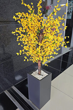 Sarı Sakura Çiçekli Dekoratif Saksı, 140cm
