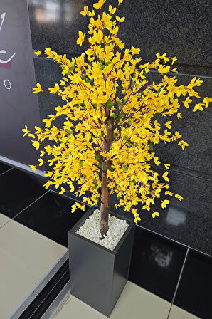 Sarı Sakura Çiçekli Dekoratif Saksı, 140cm