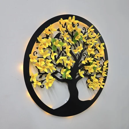 Led Işıklı ve Sarı Sakura Hayat Ağacı Tablo 40cm