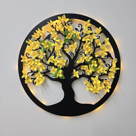 Led Işıklı ve Sarı Sakura Hayat Ağacı Tablo 40cm