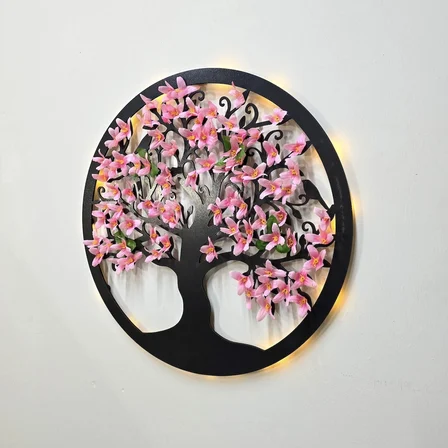 Led Işıklı ve Pembe Sakura Hayat Ağacı Tablo 40cm
