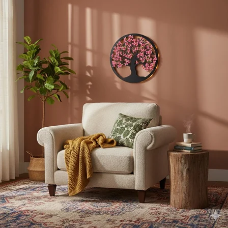 Led Işıklı ve Pembe Sakura Hayat Ağacı Tablo 40cm