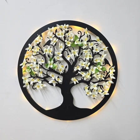 Led Işıklı ve Beyaz Sakura Hayat Ağacı Tablo 40cm