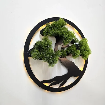 Led Işıklı ve Yeşil Bonsai Ağaç Tablo 40cm