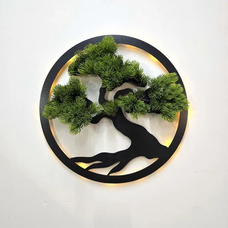 Led Işıklı ve Yeşil Bonsai Ağaç Tablo 40cm