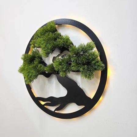 Led Işıklı ve Yeşil Bonsai Ağaç Tablo 40cm