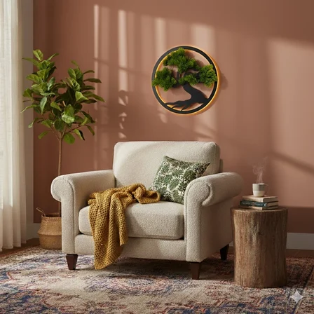 Led Işıklı ve Yeşil Bonsai Ağaç Tablo 40cm