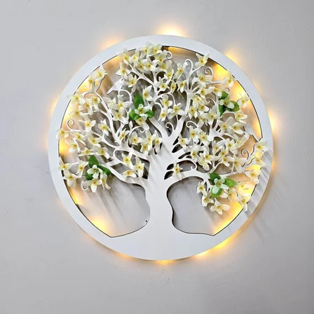 Led Işıklı ve Beyaz Sakura Hayat Ağacı Tablo 40cm - Beyaz