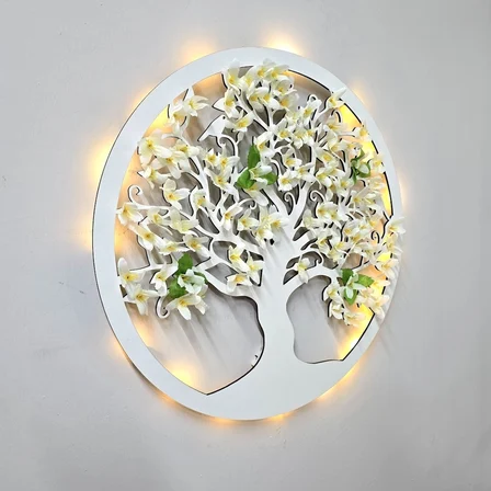 Led Işıklı ve Beyaz Sakura Hayat Ağacı Tablo 40cm - Beyaz