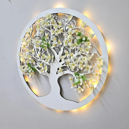 Led Işıklı ve Beyaz Sakura Hayat Ağacı Tablo 40cm - Beyaz