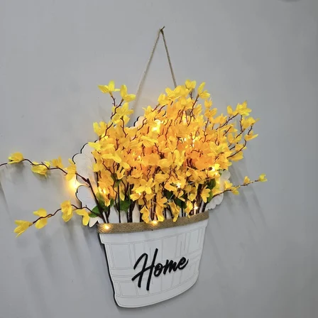 Led Işıklı ve Sarı Sakura Çiçekli Kapı ve Duvar Dekoru