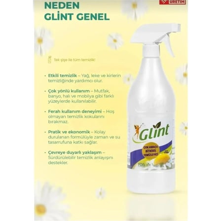 Glint Bitkisel İçerikli Çok Amaçlı Yüzey Temizleyici 2x1 Litre Setli Ürün Çok Kullanışlı