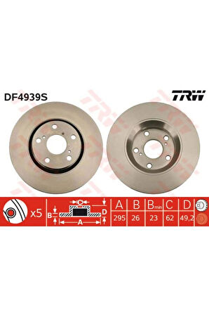 Ön Fren Aynası Aurıs ZE15-RE15 2.0d-4d-2.2d-4d 03/07 Avensıs 09 Verso 09 295X26X5DLXHAVALI Uyumlu