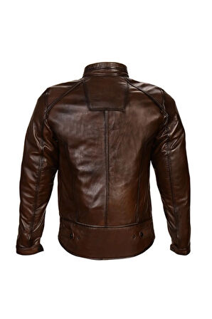 Unisex Antik Kahve Motorcu Deri Mont