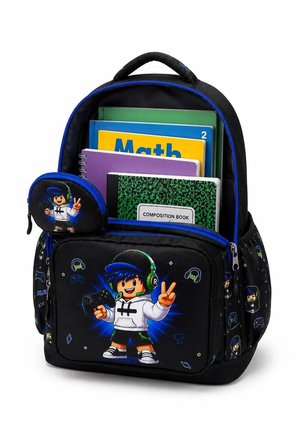 4’lü Set, Erkek Çocuk Desenli İlkokul Okul Çantası + Beslenme Çantası + Kalemlik + Silgilik