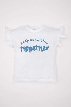 DeFacto Kız Bebek Bisiklet Yaka Baskılı Kısa Kollu Tişört C1453A524SMWT34