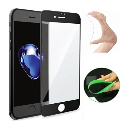 Apple iPhone 7 Plus Ekran Koruyucu Seramik Nano Cam Esnek Tam Full Kaplayan Kırılmaz Siyah