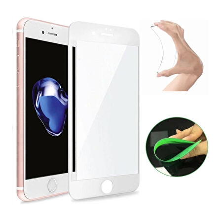 Apple iPhone 7 Plus Ekran Koruyucu Seramik Nano Cam Esnek Tam Full Kaplayan Kırılmaz Beyaz