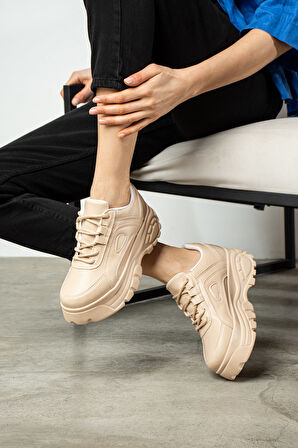 Günlük Kadın Spor Ayakkabı Yüksek Taban 6 Cm Sneaker Siyah - Beyaz - Bej - Rugan - Süet 001
