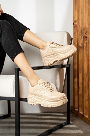 Günlük Kadın Spor Ayakkabı Yüksek Taban 6 Cm Sneaker Siyah - Beyaz - Bej - Rugan - Süet 001