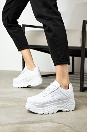 Günlük Kadın Spor Ayakkabı Yüksek Taban 6 Cm Sneaker Siyah - Beyaz - Bej - Rugan - Süet 001