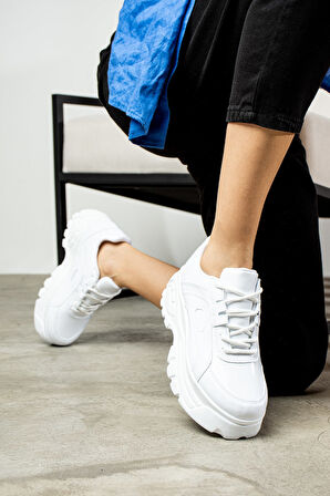 Günlük Kadın Spor Ayakkabı Yüksek Taban 6 Cm Sneaker Siyah - Beyaz - Bej - Rugan - Süet 001