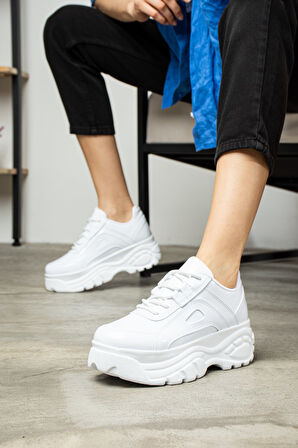 Günlük Kadın Spor Ayakkabı Yüksek Taban 6 Cm Sneaker Siyah - Beyaz - Bej - Rugan - Süet 001