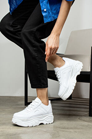 Günlük Kadın Spor Ayakkabı Yüksek Taban 6 Cm Sneaker Siyah - Beyaz - Bej - Rugan - Süet 001