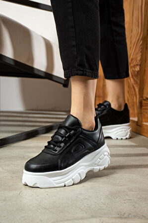 Günlük Kadın Spor Ayakkabı Yüksek Taban 6 Cm Sneaker Siyah - Beyaz - Bej - Rugan - Süet 001