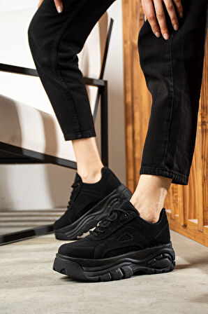 Günlük Kadın Spor Ayakkabı Yüksek Taban 6 Cm Sneaker Siyah - Beyaz - Bej - Rugan - Süet 001