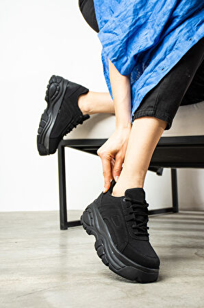 Günlük Kadın Spor Ayakkabı Yüksek Taban 6 Cm Sneaker Siyah - Beyaz - Bej - Rugan - Süet 001